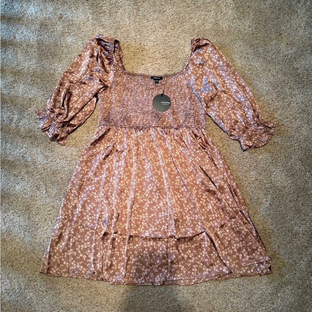 mittoshop Dusty Rose Floral Smocked Empire Waist Dress